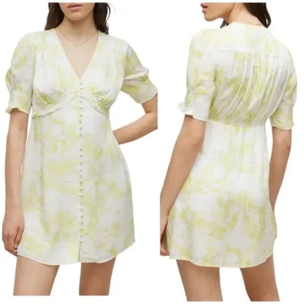 AllSaints Demi marama mini dress white and citrus yellow, size US6